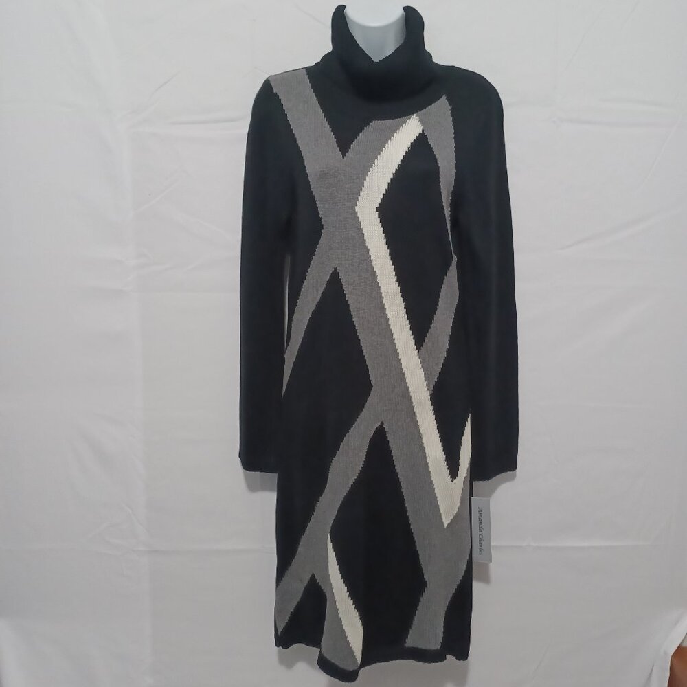 Amanada‎ Charles knit sweater dress black turtle neck sz L